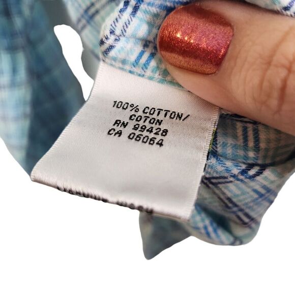 BUGATCHI Shirt Mens Medium Blue Plaid Long Sleeve Flip Cuff Preppy Button Up - Picture 7 of 9